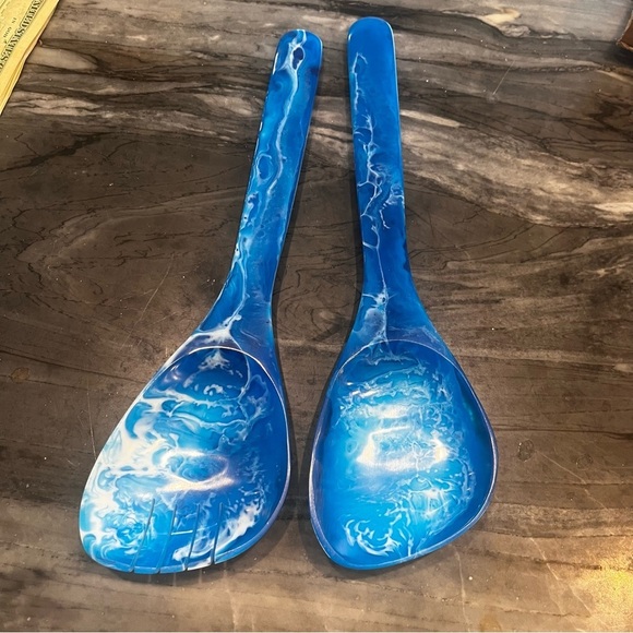 Godinger Radiant Resin Blue Salad Servers Ocean NEW In Box - Picture 10 of 14